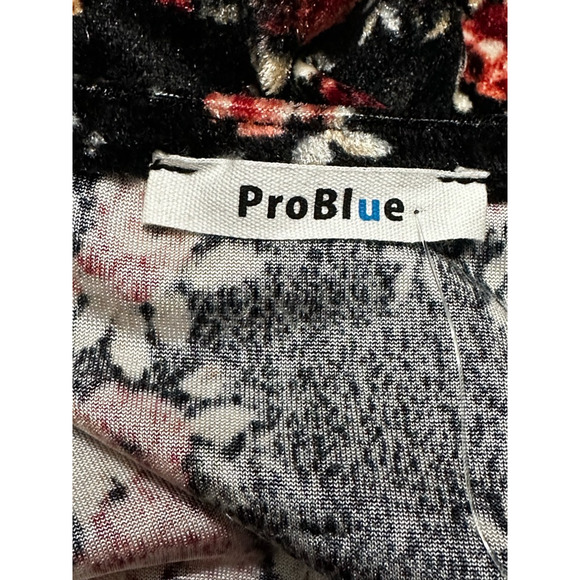 Pro Blue Blouse Cold Shoulder Long Sleeves Stretch Floral Multicolor W S NWOT - Picture 7 of 8
